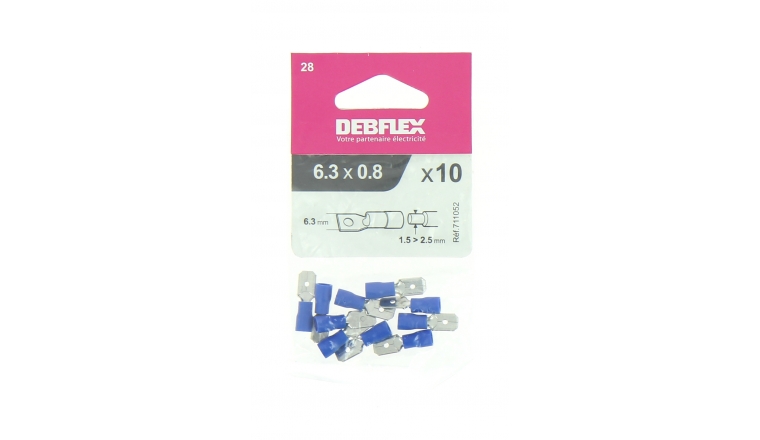 Lot de 10 Clips à Sertir Mâle Pré-Isolés Bleu pour Fil de 1.5 à 2.5 mm² Ref 711052 - Debflex