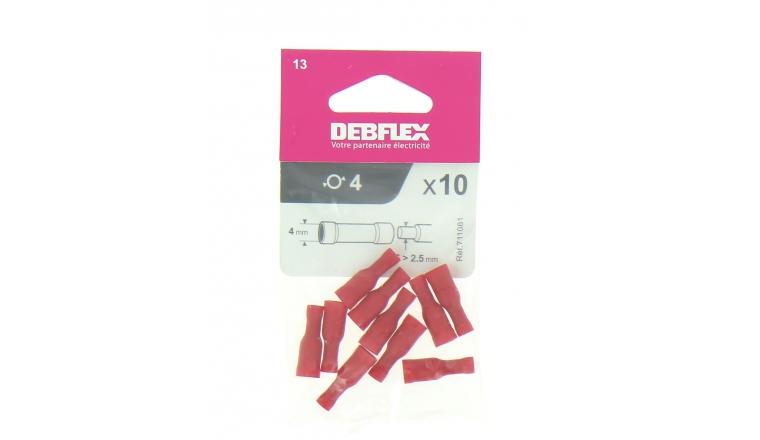 Lot de 10 Douilles à Sertir Femelle Pré-Isolées Rouge pour Fil de 0.5 à 1 mm² Ref 711081 - Debflex