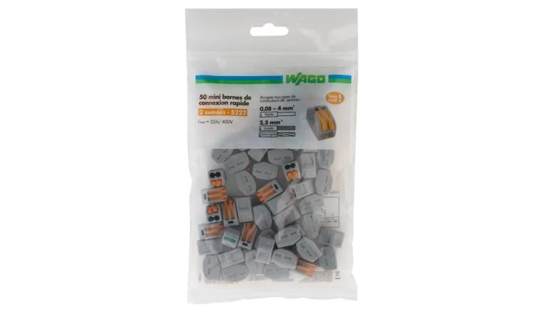 Borne Wago à leviers 2,5mm² fils souples rigides x50