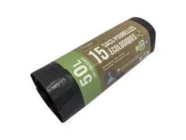 15 SACS POUBELLES AVEC NOIR LIEN COULISSANT 50 LITRES