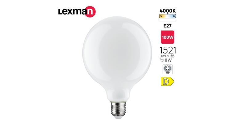 AMPOULE LED GLOBE 125MM VERRE E27 11W 100W 1521LM DEPOLIE 4000K LEXMAN