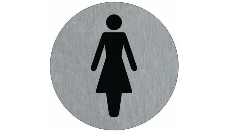 PLAQUE SIGNALETIQUE ALU BROSSE DIAM 75MM - TOILETTES FEMME