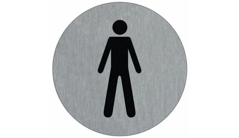 PLAQUE SIGNALETIQUE ALU BROSSE DIAM 75MM - TOILETTES HOMME