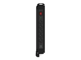 Bloc 5 Prises 2 P+T Aluminium et Noir Avec Interrupteur et Protection surtension