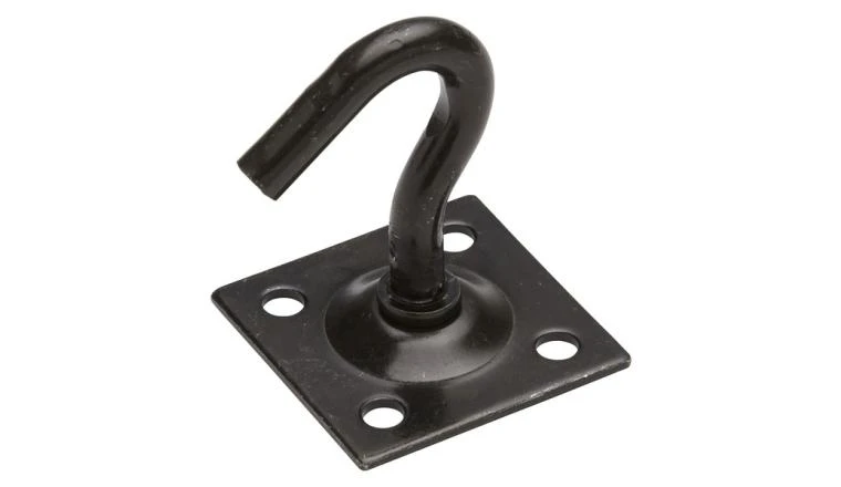 PLATINE A CROCHET FIXE ACIER NOIR D8MM 45X45MM