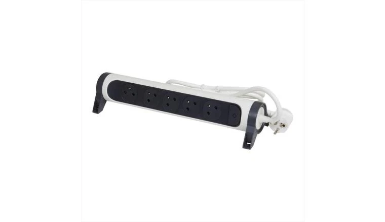 MULTIPRISE 5 PRISES ROTATIVE FIXE 1.5M BLANC GRIS