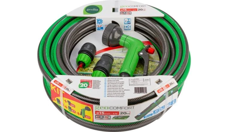 Tuyau d'arrosage équipé 15mm de diamètre 20 mètres Geolia