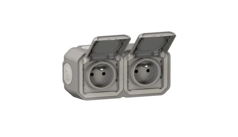 Double prise de courant avec terre Plexo gris Legrand