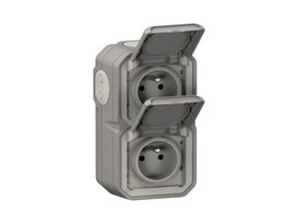 Double prise 16A verticale en saille plexo gris Legrand