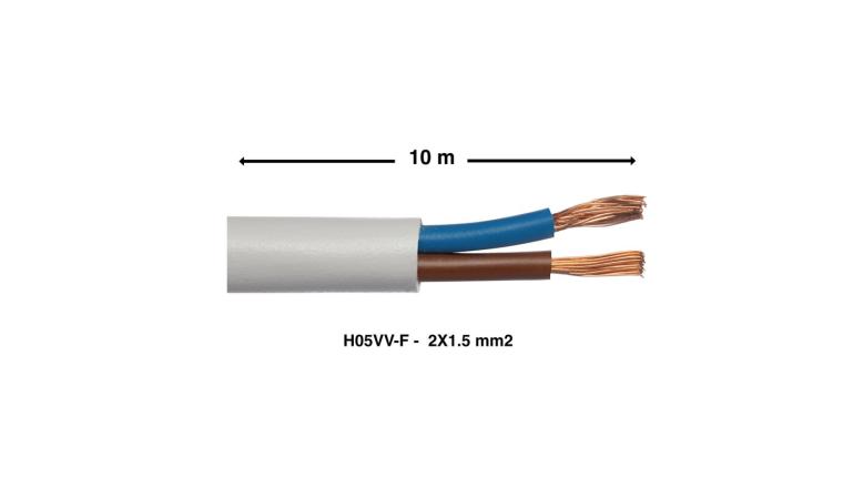 CABLE HO5VVF 2X1.5 BLANC 10 METRES