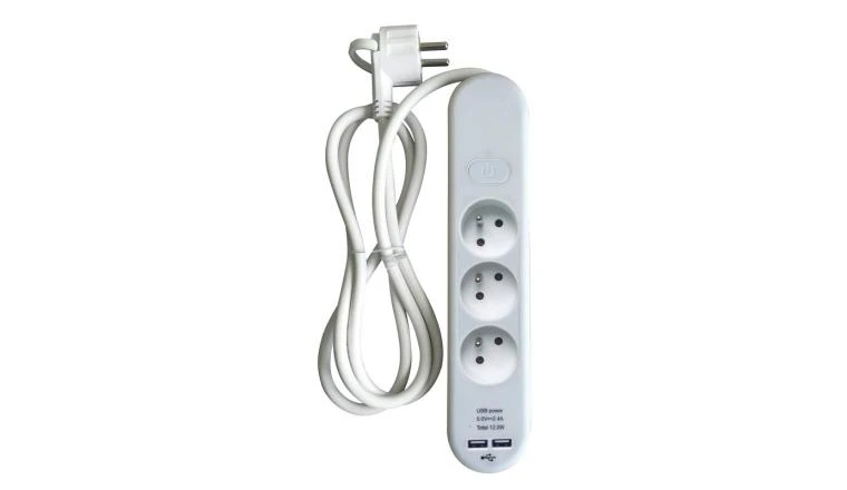 BLOC 3PRISES USB 1.5M BLANC                                           