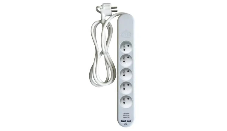 BLOC 5PRISES INTERRUPTEUR USB 1.5M BLANC                              