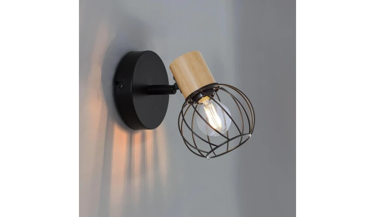 SPOT PATERE MALLOW E14 NOIR/BAMBOU INSPIRE