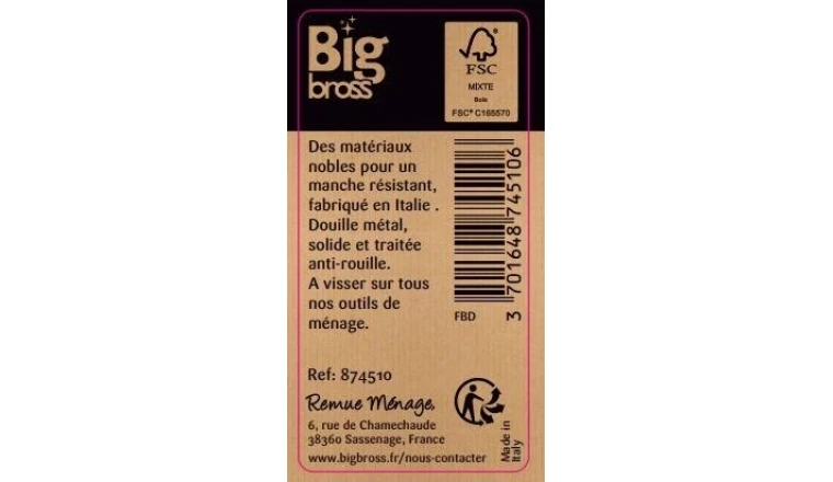 MANCHE EN BOIS. DOUILLE METAL BIG BROSS 130 CM