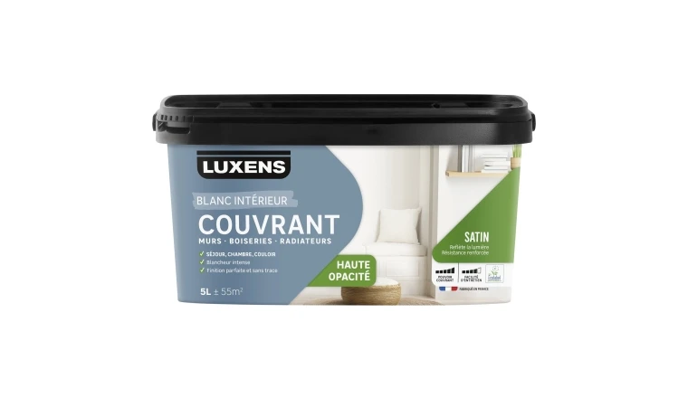 PEINTURE MUR. BOISERIE. RADIATEUR BLANC SATIN LUXENS COUVRANT 5L