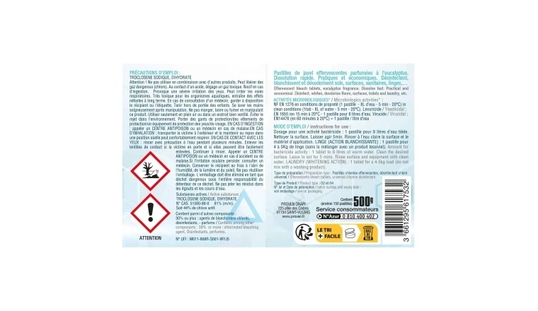 DESINFECTANT WYRITOL 150 PASTILLES DE JAVEL PARFUM EUCALYPTUS