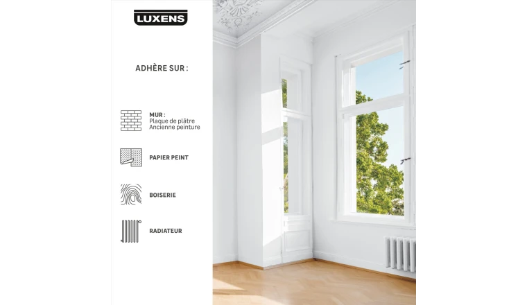 PEINTURE MUR. BOISERIE. RADIATEUR BLANC SATIN LUXENS RESISTANT 10L