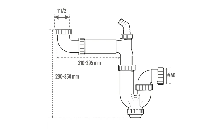 SIPHON POUR EVIER 1 CUVE RECYCLE GAIN DE PLACE DIAM.1 1/2 40MM. EQUATION