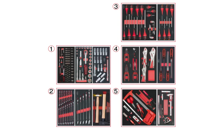COMPOSITION D OUTILS 5 TIROIRS POUR SERVANTE. 187 PIECES