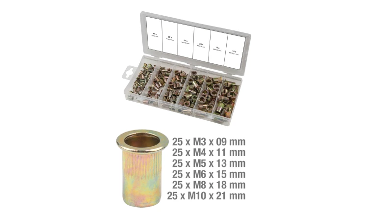 ASSORTIMENT D'INSERTS TARAUDES ACIER. 150 PCS