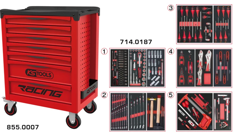 SERVANTE RACING 7 TIROIRS EQUIPEE DE 187 OUTILS
