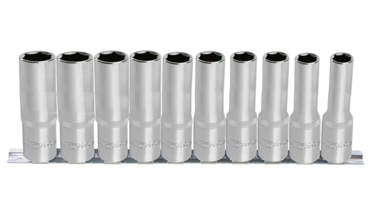 JEU DE 10 DOUILLES LONGUES 6 PANS ULTIMATEREG SUR RAIL 1/4''. 4-13 MM