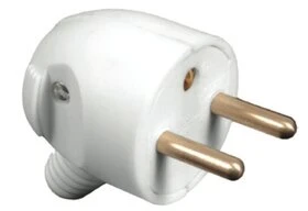 Fiche électrique mâle 2P+T 250V 16A blanche à sortie latérale