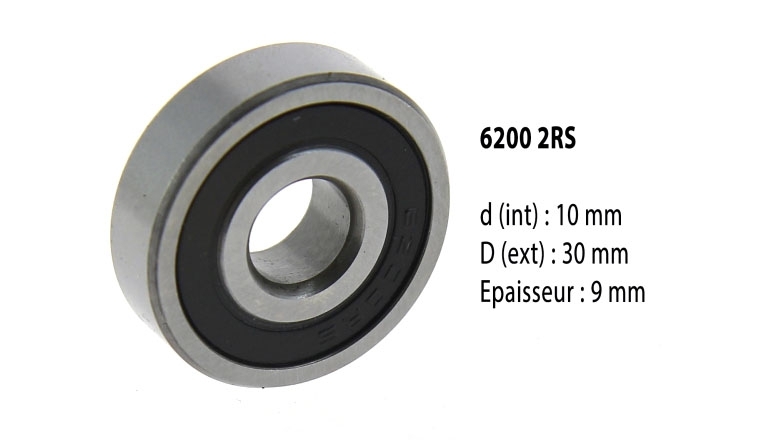 Roulement à billes étanche 6200 2RS - 10X30X9 mm