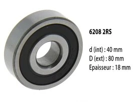 Roulement à billes étanche 6208 2RS - 40X80X18 mm