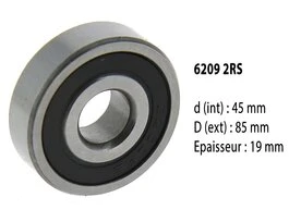Roulement à billes étanche 6209 2RS - 45X85X19 mm