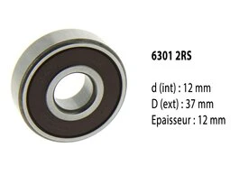Roulement à billes étanche 6301 2RS - 12X37X12 mm