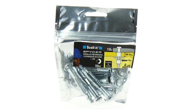 Bag de 10 Chevilles Mécaniques Spyder Acier à Expansion Ø 6 x 65 mm SCELL-IT