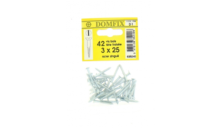 Sachet de 42 vis à Bois en Acier Zingué à Tête Fraisée Ø 3 x 25 mm