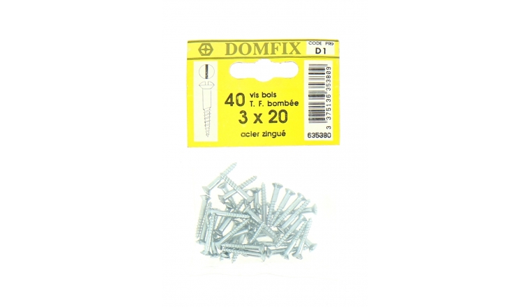 Sachet de 40 vis à Bois en Acier Zingué à Tête Fraisée Bombée Ø 3 x 20 mm