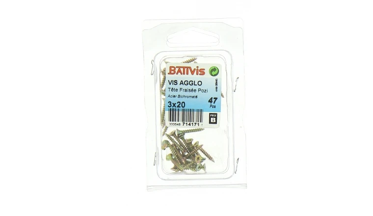 Boîte de 47 Vis à Bois Aggloméré en Acier Bichromaté à Tête Fraisée Ø 3 x 20 mm