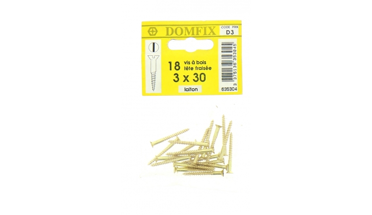 Sachet de 18 Vis à Bois en Laiton à Tête Fraisée Ø 3 x 30 mm