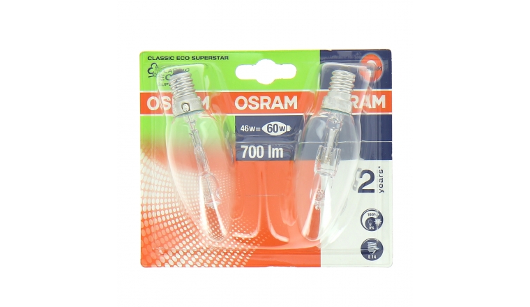 Lot de 2 Lampes Halogène E14 Flamme 60 W CLASSIC ECO SUPERSTAR - OSRAM