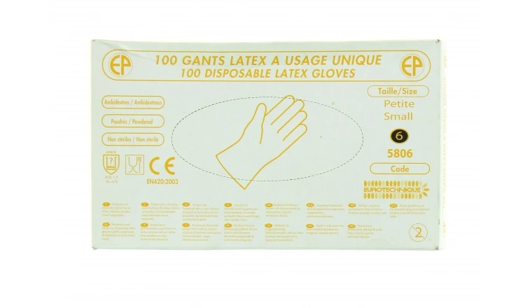 Boîte de 100 Gants à Usage Unique en Latex Taille 6 - Euro - Protection