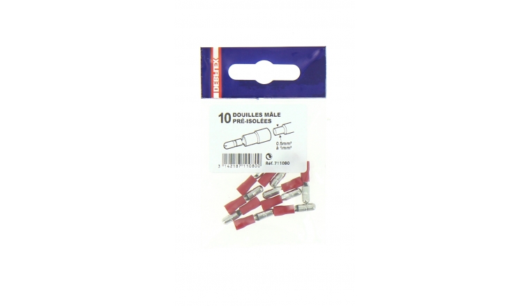 Lot de 10 Douilles à Sertir Mâle Pré-Isolées Rouge pour Fil de 0.5 à 1 mm² Ref 711080 - Debflex