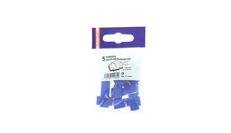 Lot de 5 Cosses Auto-Dénudantes Bleue pour Fil de 1.5 à 2.5 mm² Ref 711064 - Debflex