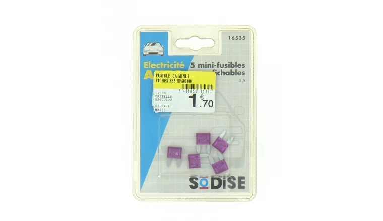 Lot de 5 Fusibles 3 A Mini 2 Fiches Ref HF600100 - Casteels