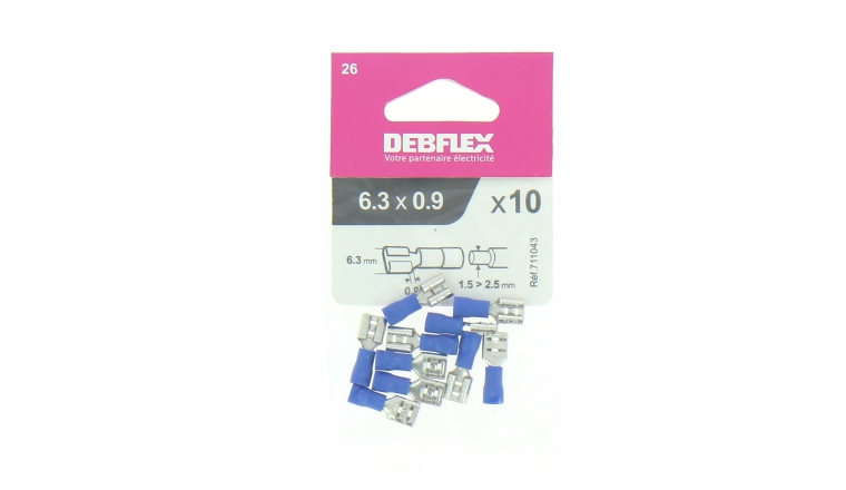 Lot de 10 Clips à Sertir Femelle Pré-isolés Bleu pour Fils de 1.5 à 2.5 mm² Ref 711043 - Debflex