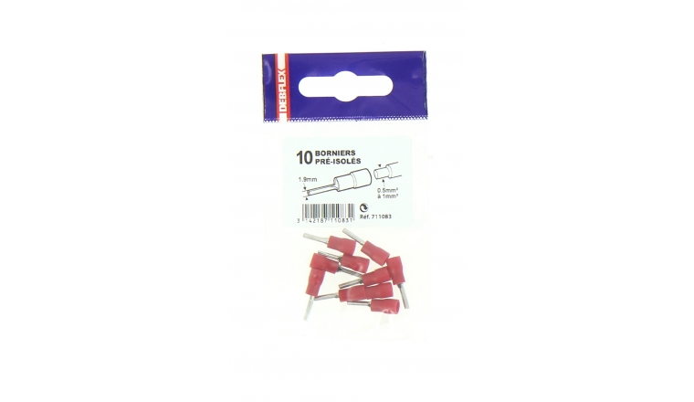 Lot de 10 Connections Borniers Pré-Isolées Rouge pour Fil de 0.5 à 1 mm² Ref 711083 - Debflex