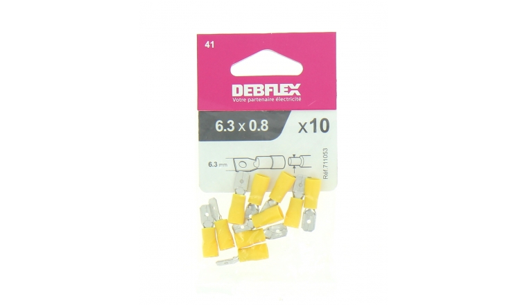 Lot de 10 Clips à Sertir Mâle Pré-Isolés Jaune pour Fil de 2.5 à 6 mm² Ref 711053 - Debflex