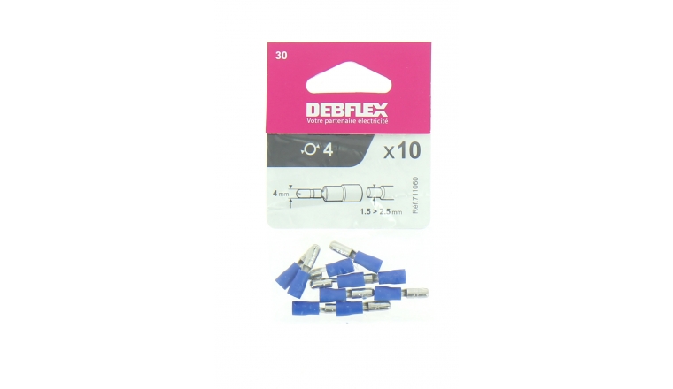 Lot de 10 Douilles à Sertir Mâle Pré-isolées Bleue pour Fil de 1.5 à 2.5 mm² Ref 711060 - Debflex