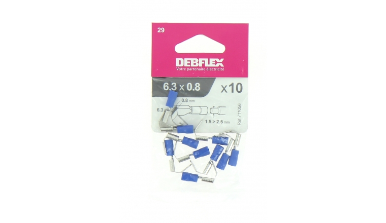 Lot de 10 Clips à Sertir Mâle/Femelle Pré-isolés Bleue pour Fil de 1.5 à 2.5 mm² Ref 711056 - Debflex