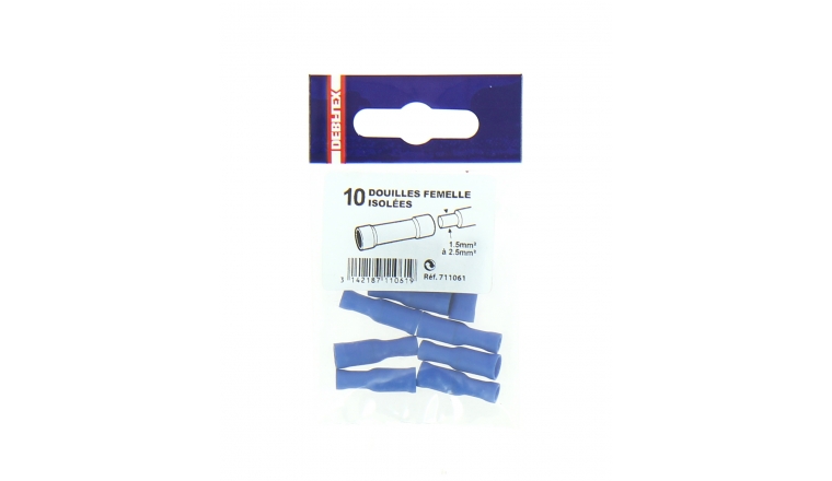 Lot de 10 Douilles à Sertir Femelle Pré-isolées Bleue pour Fil de 1.5 à 2.5 mm² Ref 711061 - Debflex