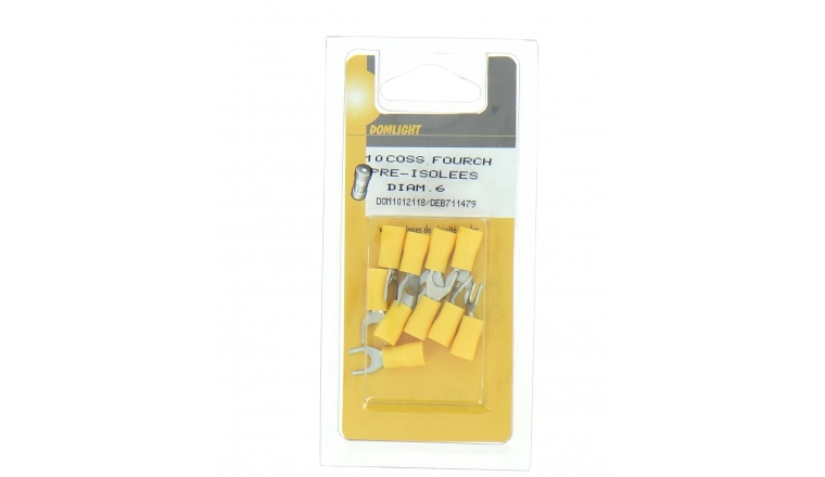 Lot de 10 Cosses à Sertir Fourche Ø 6 mm Pré-isolées Jaune Pour Fil de 2.5 à 6 mm² Ref 7110179 