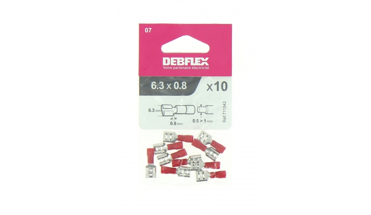 Lot de 10 Clips à Sertir Femelle Pré-isolés Rouge pour Fil de 0.5 à 1 mm² Ref 711042 - Debflex