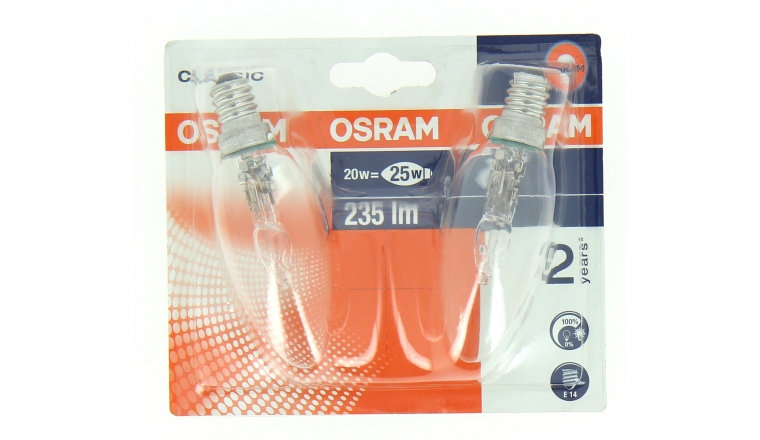 Lot de 2 Lampes Halogène E14 Flamme 25 W CLASSIC - OSRAM